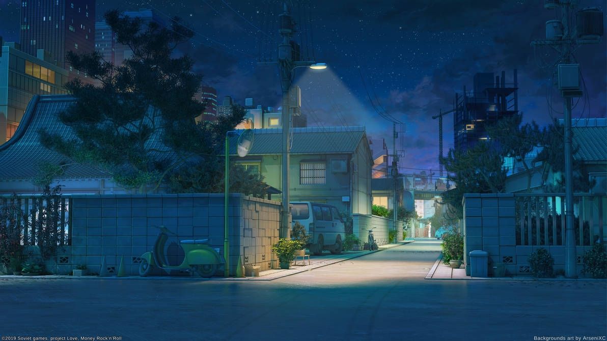 Красивый фон аниме улица ночь 10