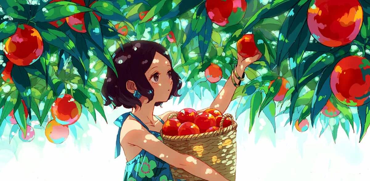 Аниме девочка с яблоком 12