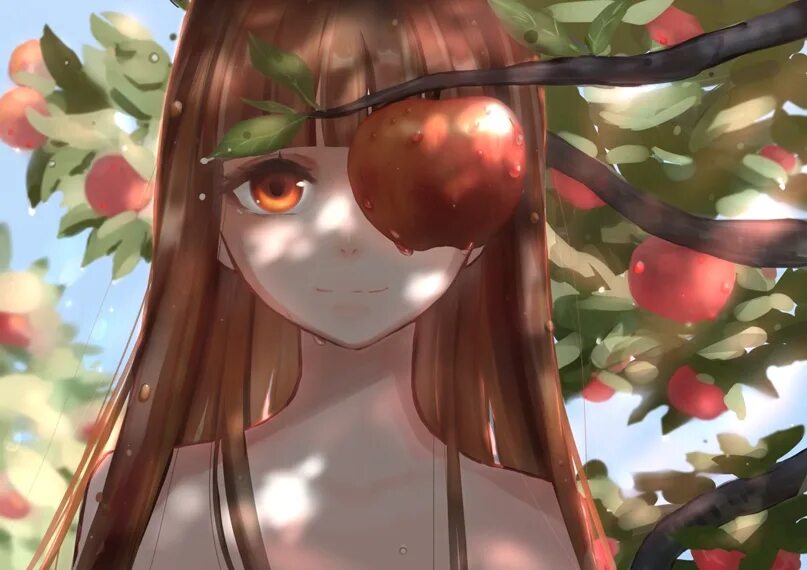 Аниме девочка с яблоком 16