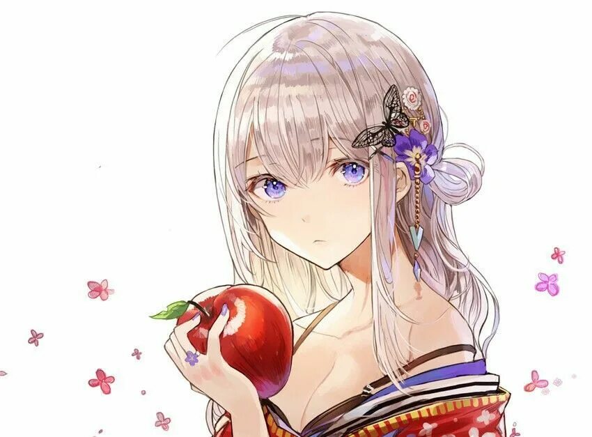 Аниме девочка с яблоком 4