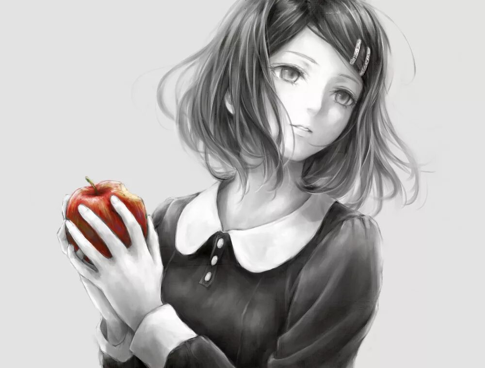 Аниме девочка с яблоком 8