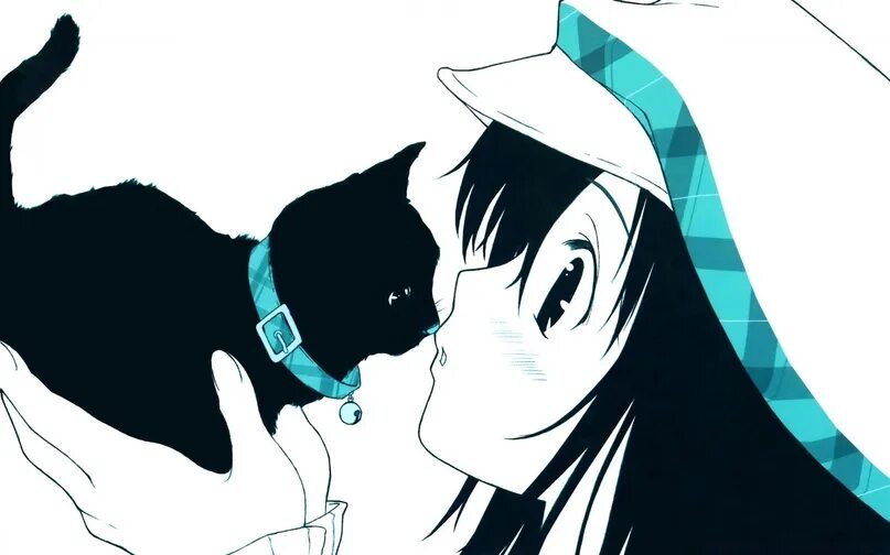 Аниме девушка с черным котом 12
