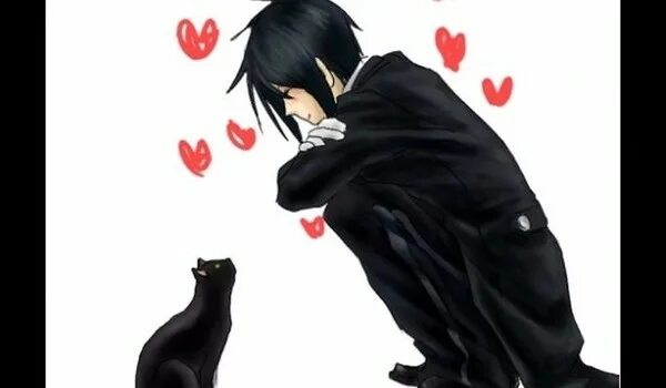 Аниме девушка с черным котом 15