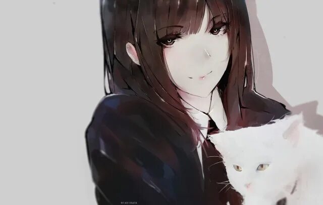 Аниме девушка с черным котом 18