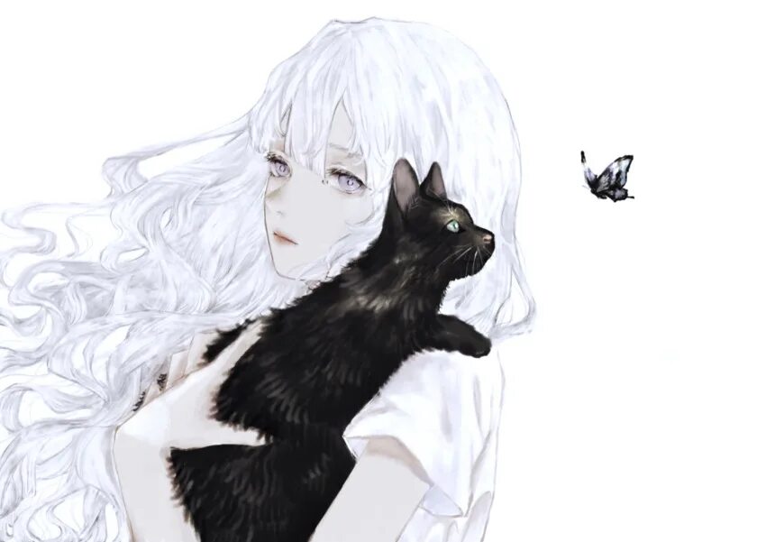 Аниме девушка с черным котом 4