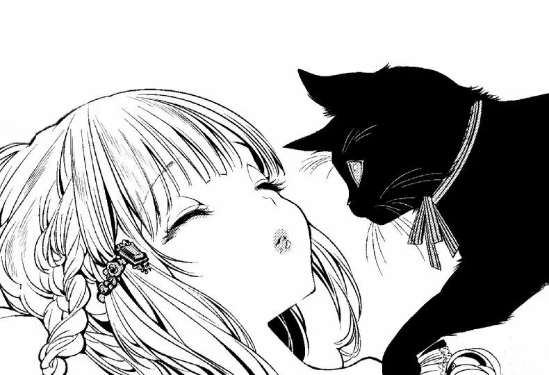 Аниме девушка с черным котом 6
