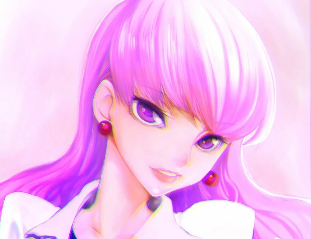 Аниме девушка с розово фиолетовыми волосами 6
