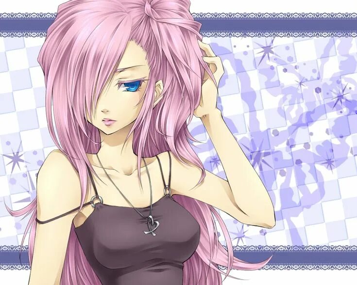 Аниме девушка с розово фиолетовыми волосами 7