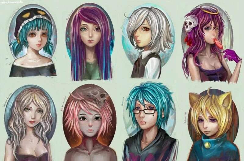 Аниме девушки с разными волосами 5