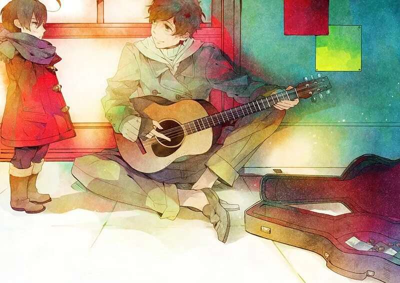 Аниме мальчик с гитарой 13