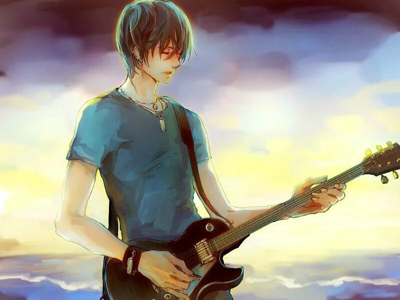 Аниме мальчик с гитарой 5