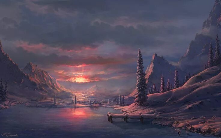 Аниме пейзаж зима 2