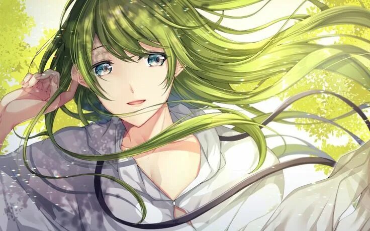 Девочка с зелеными волосами в аниме стиле