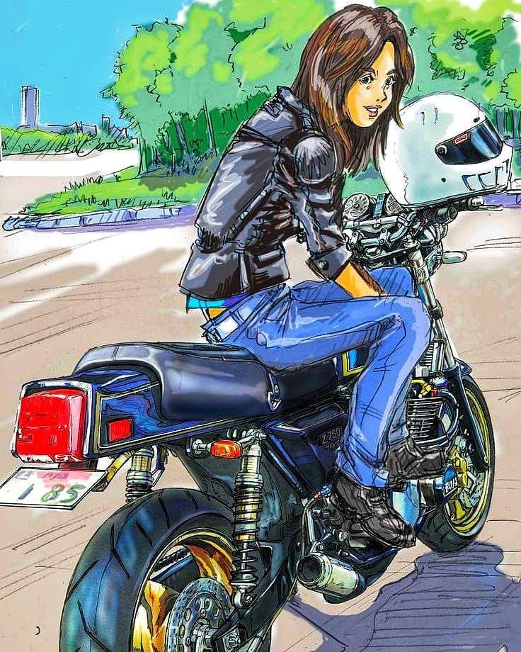 Девушка на мотоцикле арт иллюстрация 01