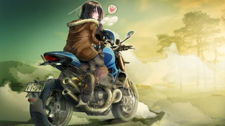 Девушка на мотоцикле арт иллюстрация 02