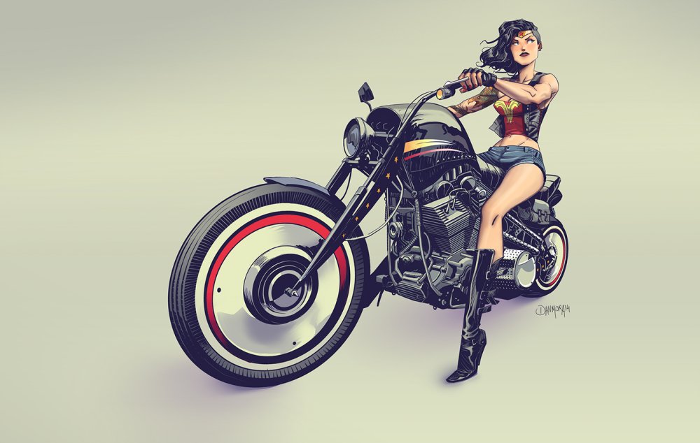 Девушка на мотоцикле арт иллюстрация 05