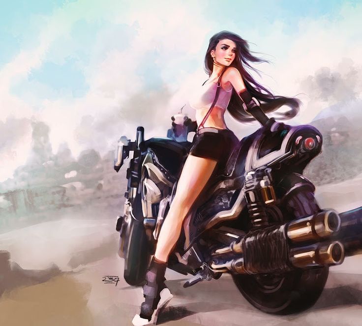 Девушка на мотоцикле арт иллюстрация 07