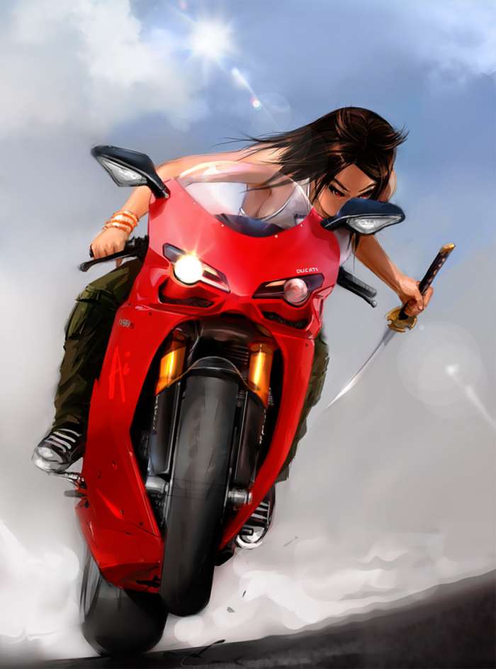 Девушка на мотоцикле арт иллюстрация 08