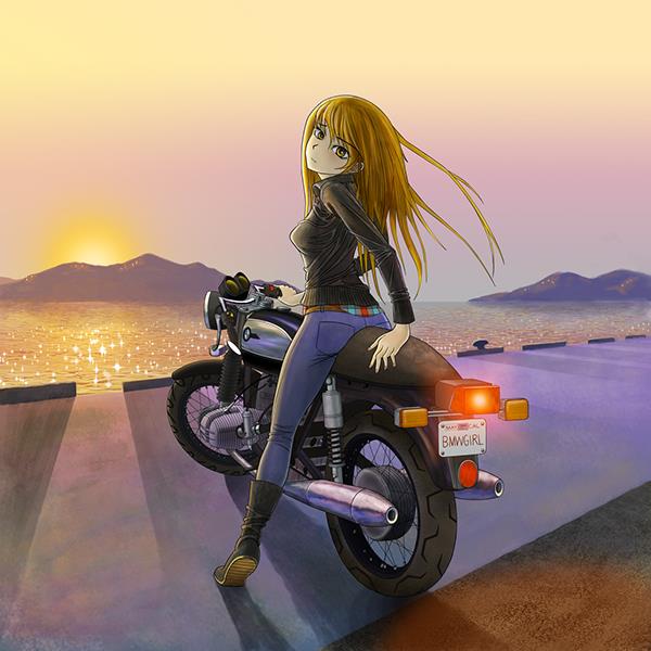 Девушка на мотоцикле арт иллюстрация 09