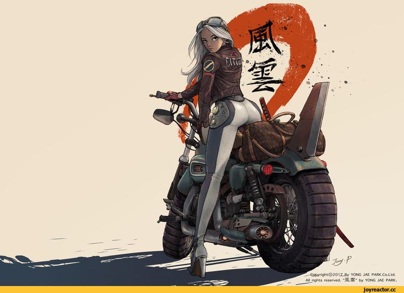 Девушка на мотоцикле арт иллюстрация 12