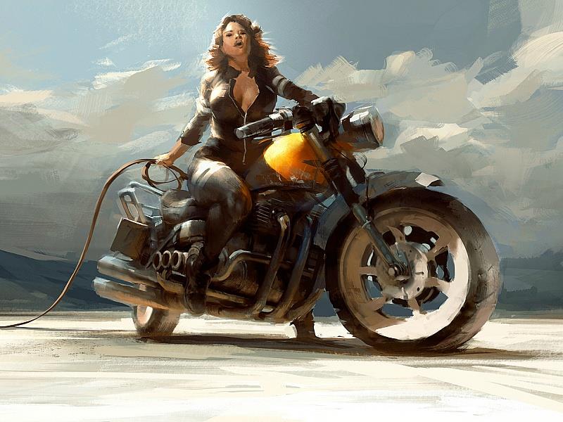 Девушка на мотоцикле арт иллюстрация 13