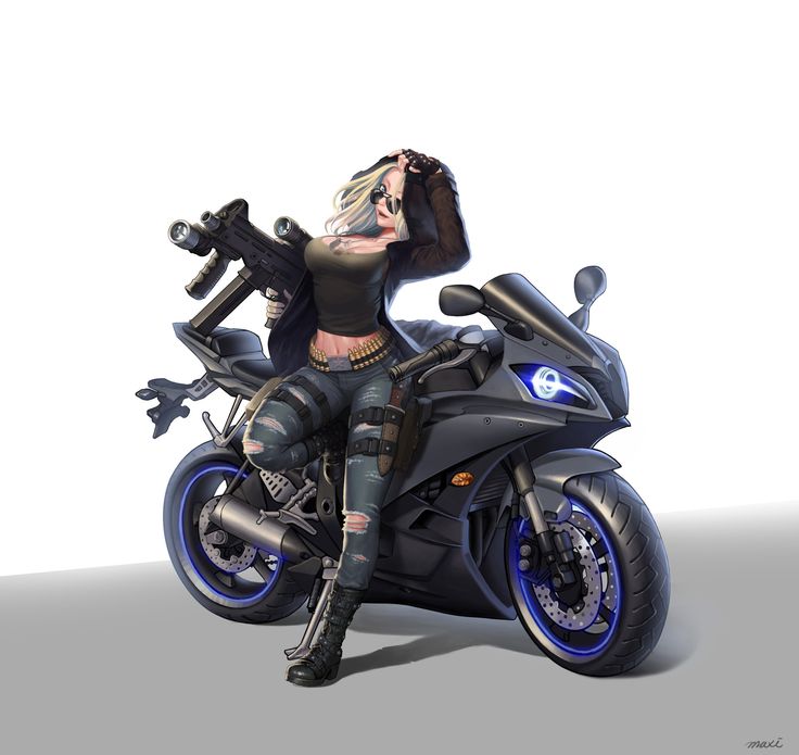 Девушка на мотоцикле арт иллюстрация 14