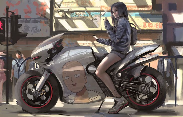 Девушка на мотоцикле арт иллюстрация 16