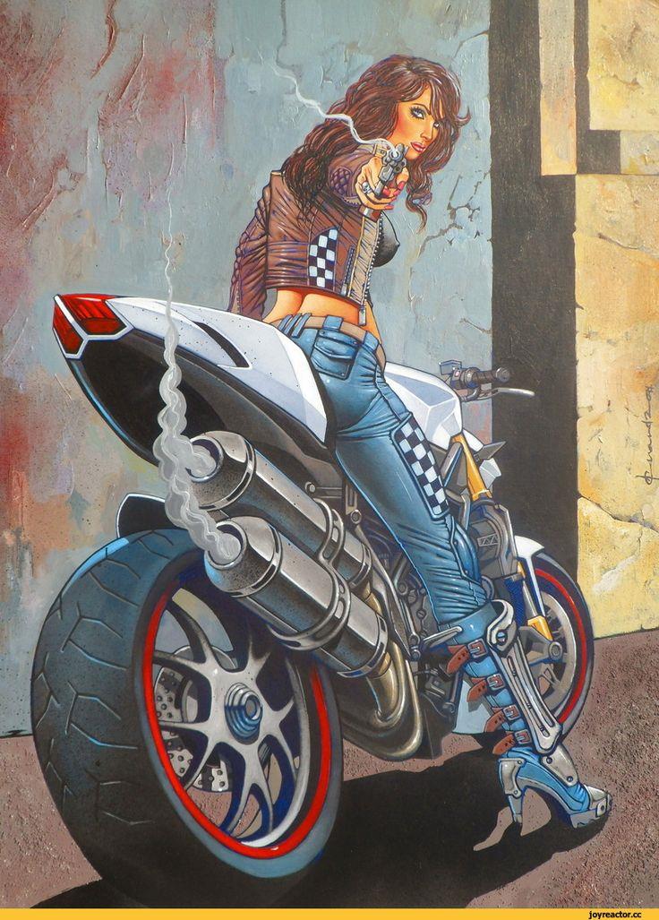 Девушка на мотоцикле арт иллюстрация 17