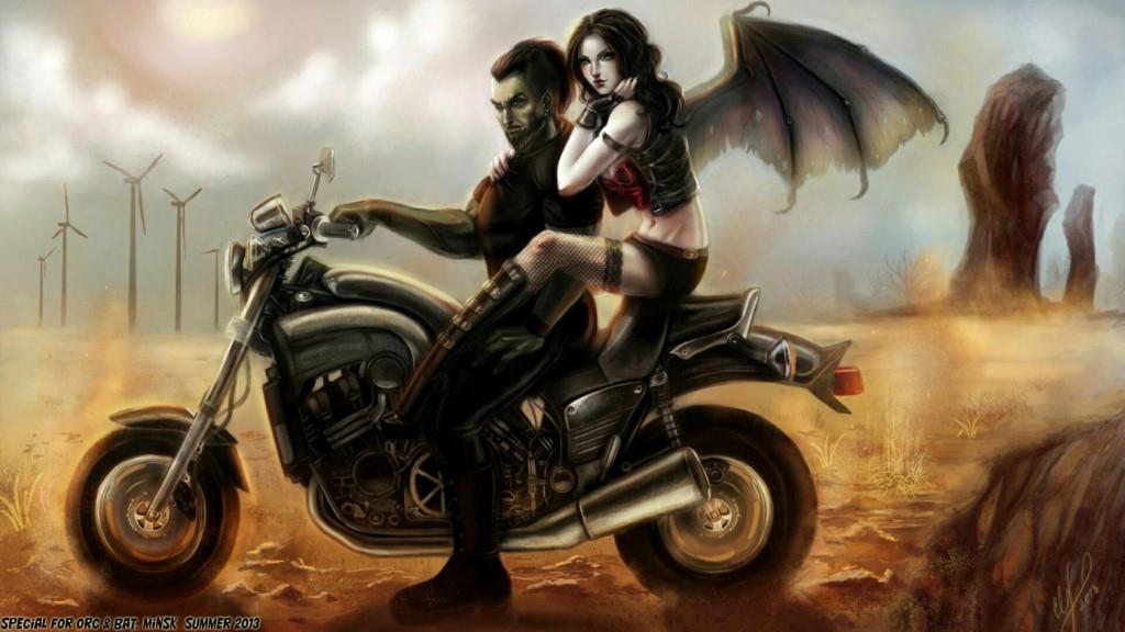 Девушка на мотоцикле арт иллюстрация 21