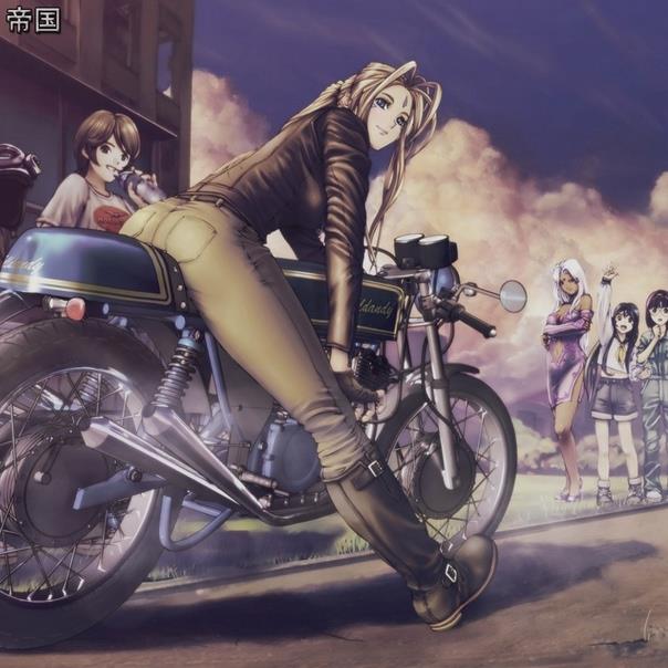 Девушка на мотоцикле арт иллюстрация 23