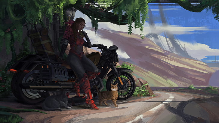 Девушка на мотоцикле арт иллюстрация 27