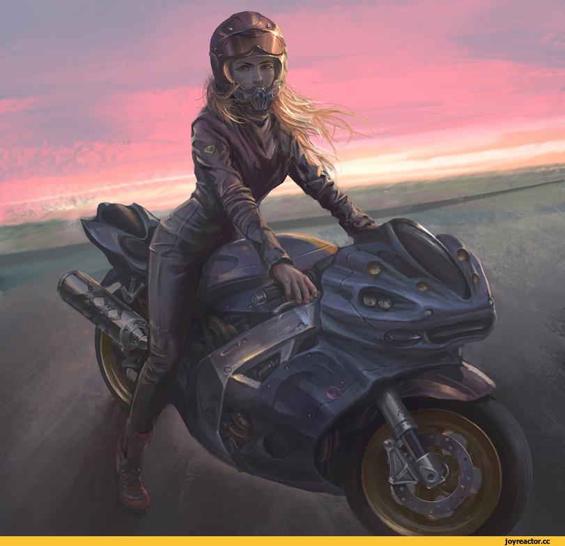Девушка на мотоцикле арт иллюстрация 28
