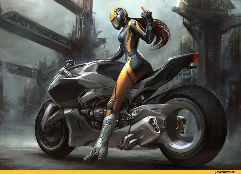 Девушка на мотоцикле арт иллюстрация 29