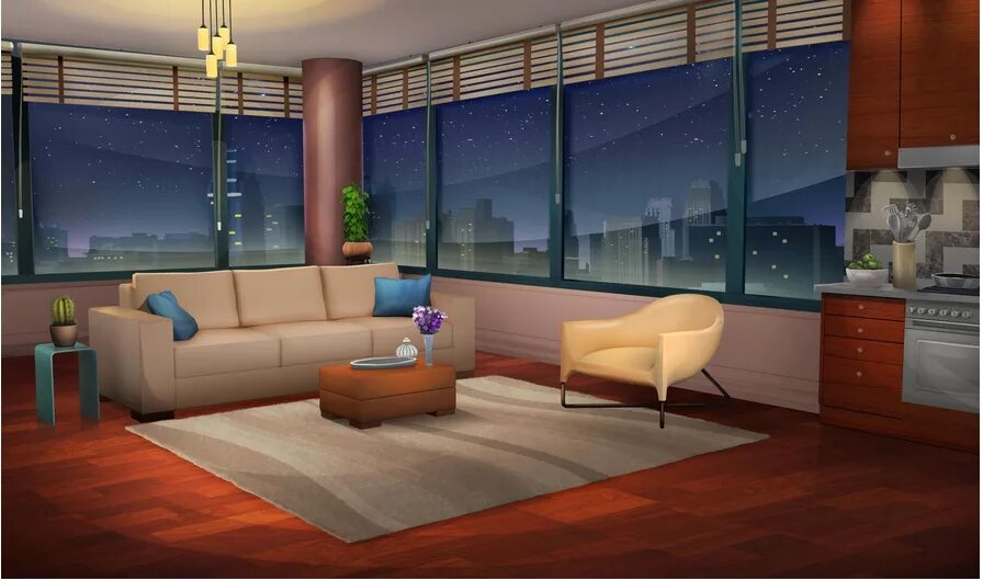 Комната с диваном аниме 16